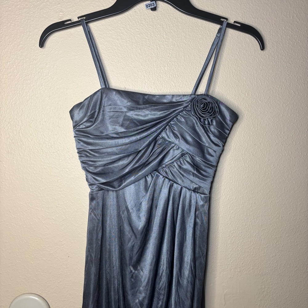 Alynn Paige Womens S Gray Satin One Shoulder Rosette Ruched Formal Dress